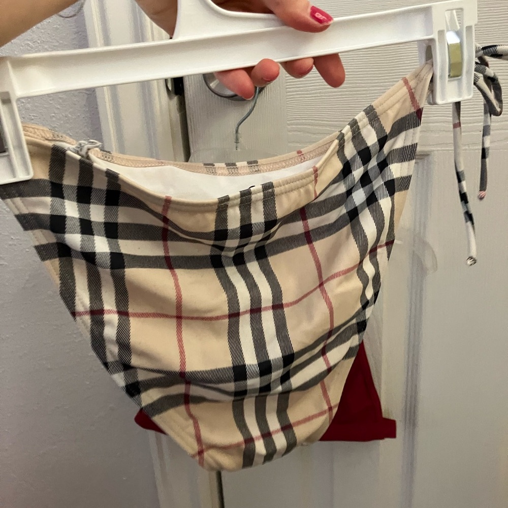 Burberry Beige Nova Check Bikini Bottom with Red Bikini Top - Picture 11 of 13
